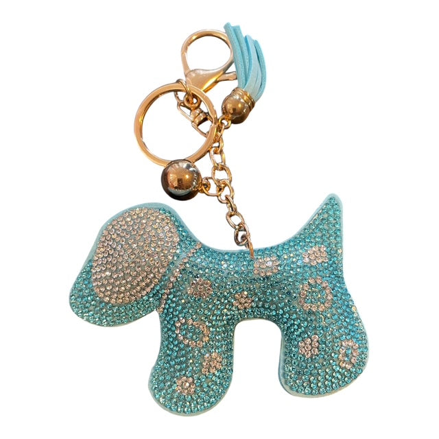 Rhinestone Blue Dog Keychain